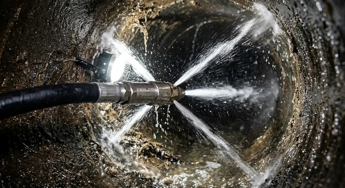 High-pressure hydro jetting nozzle cleaning sewer pipe for Storm Drain Cleaning in Lake Holiday